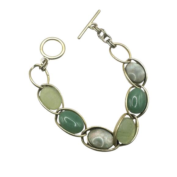 Liz Claiborne Green Bracelet Retro Link Cabachon Vintage Casual Marked Signed LC - Picture 11 of 11